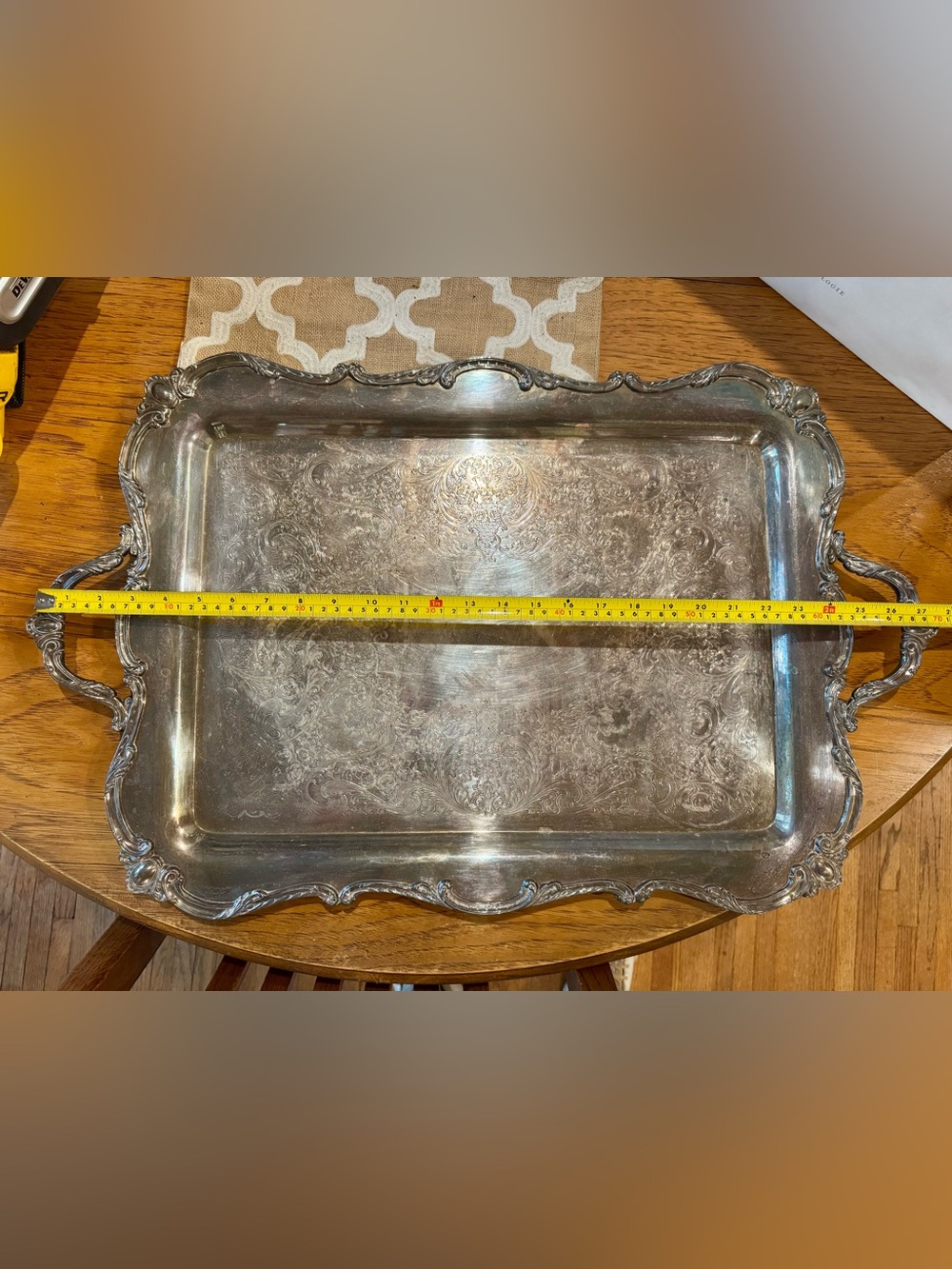 Ornate Silver-Plated Serving Tray with Decorative Handles